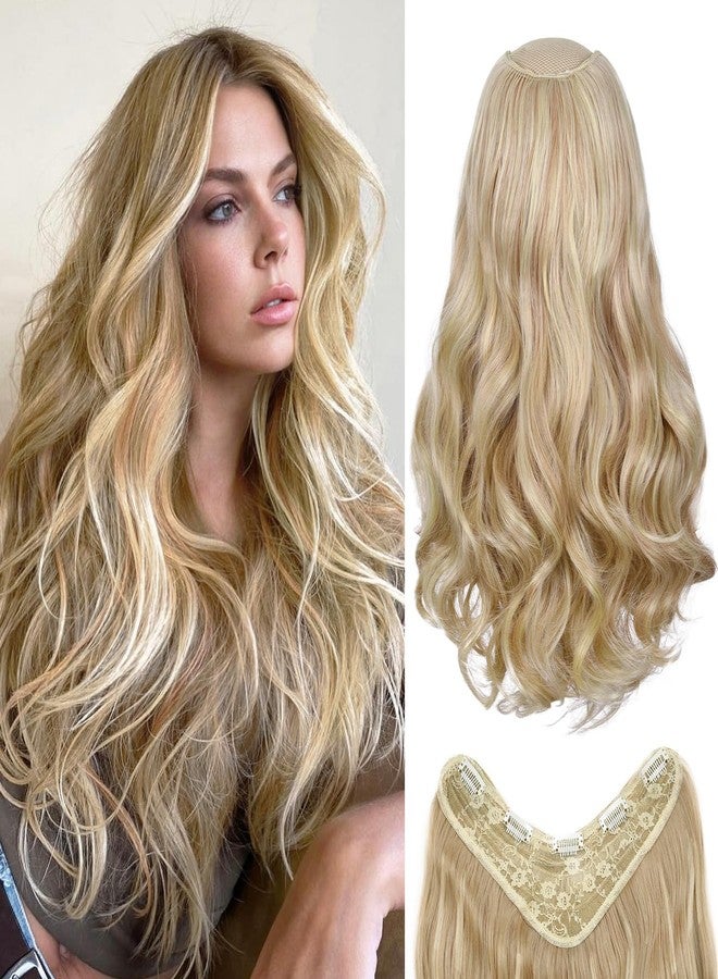 FAVE Clip in Hair Extension V Shaped Synthetic Hair Extensions for Women Wavy Clip in Hair Extensions Blonde Highlight Hair Extension for Daily Use - Image 1